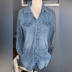 Free People Denim long sleeve Button-Up Romper